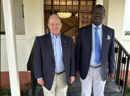 US Senator Chris Coons and ODM Leader Raila Odinga after a meeting on Sunday, August 14, 2023.